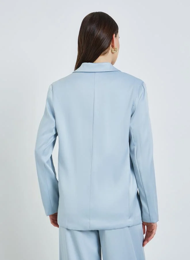 Styli  Women Blue Regular Fit Double-Breasted Blazer for Women | Best Price UAE